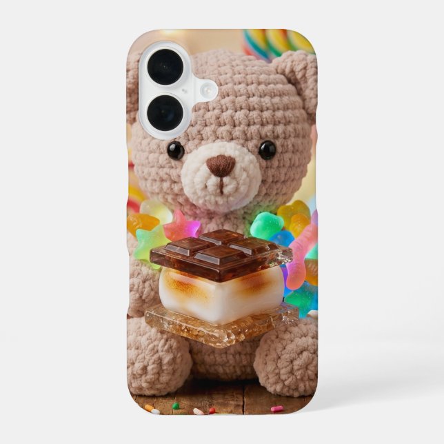 Häkeln Teddybär mit S'more Whimsical iPhone 16 Hülle (Rückseite)