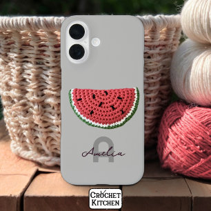 Häkelnde Wassermelone Frucht Ästhetik Monogramm  iPhone 16 Hülle