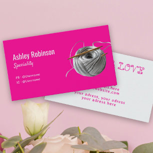 Haken aus Silbergarn, handgefertigt mit Liebe pink Visitenkarte