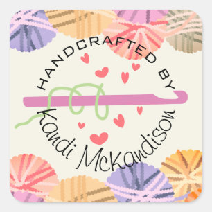 Hakenherzen, handgefertigt mit Liebe Quadratischer Aufkleber