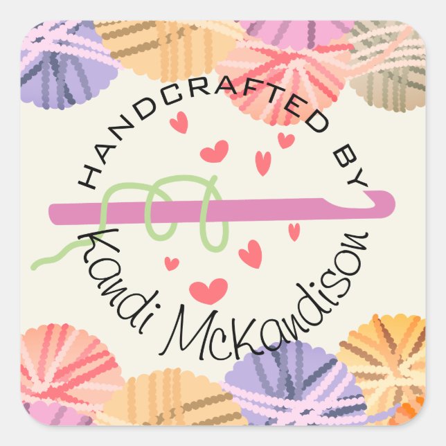 Hakenherzen, handgefertigt mit Liebe Quadratischer Aufkleber (Vorderseite)