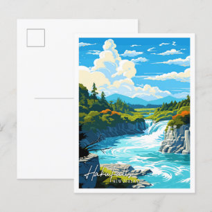 Haku Wasserfall Neuseeland vintage Reiseillustrati Postkarte