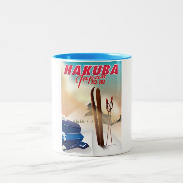 Hakuba Japanisches Reiseplakat. Zweifarbige Tasse (Mittel)