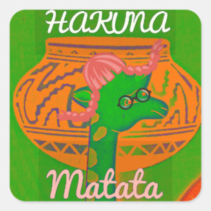 Hakuna Giraffe Art Print Quadratischer Aufkleber