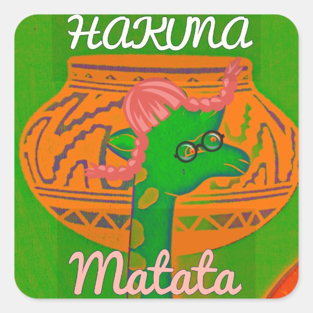 Hakuna Giraffe Art Print Quadratischer Aufkleber (Vorderseite)