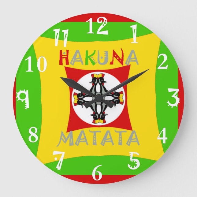 Hakuna Matata Rasta Farbe Rot Golden Grün Große Wanduhr (Vorderseite)