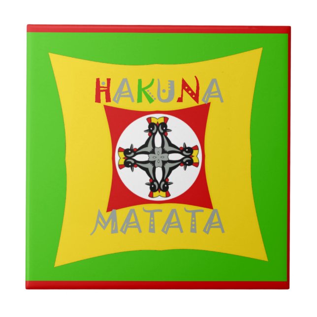 Hakuna Matata Spaß Rasta-Farben: Lebendig & Sorglo Fliese (Vorderseite)