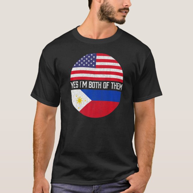 Halb Amerikaner Halb Filipino USA Flaggenfamilie H T-Shirt (Vorderseite)