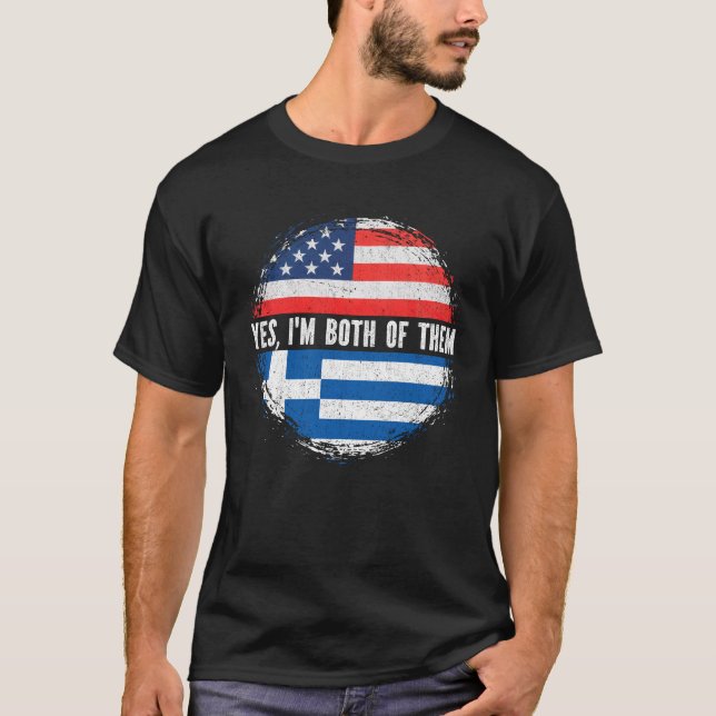 Halb-Amerikaner halb griechisch USA Flagge Grieche T-Shirt (Vorderseite)