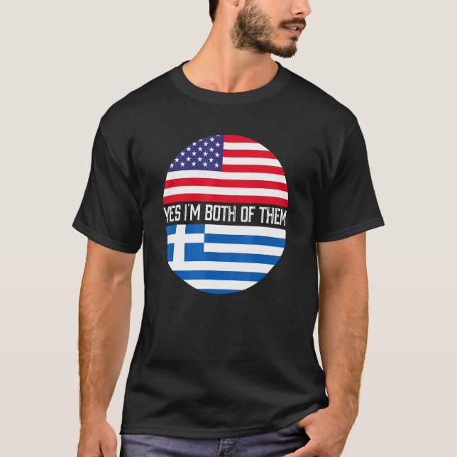 Halb Amerikaner halb griechische Flagge Familie Er T-Shirt (Vorderseite)