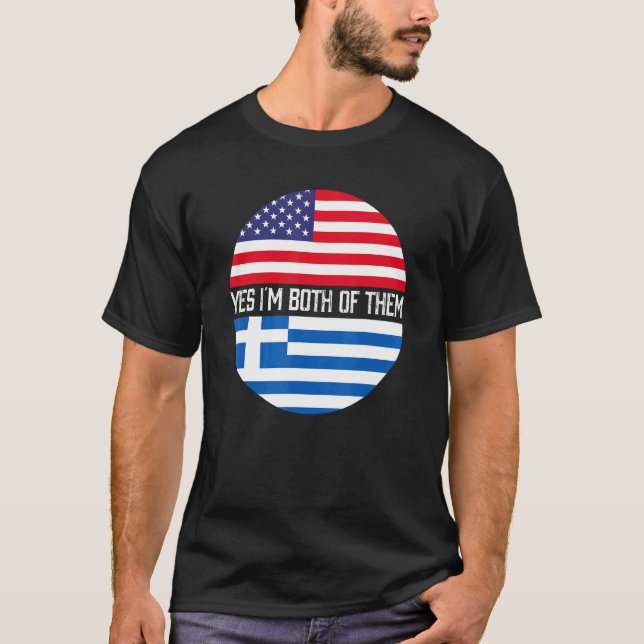 Halb Amerikaner halb griechische Flagge Familie Er T-Shirt (Vorderseite)