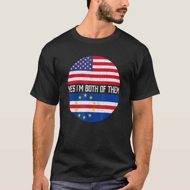 Halb Amerikaner Halb Kap Verde Flag Familie Er T-Shirt (Vorderseite)