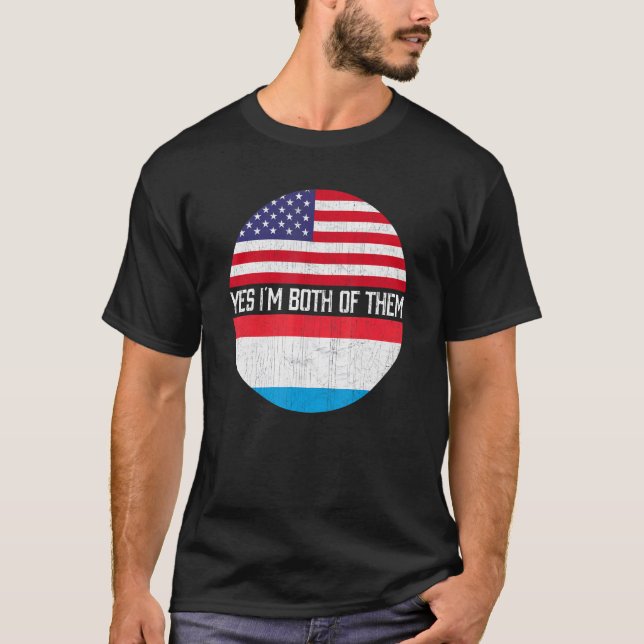 Halb Amerikaner Halb Luxemburg Root USA Flaggenfam T-Shirt (Vorderseite)