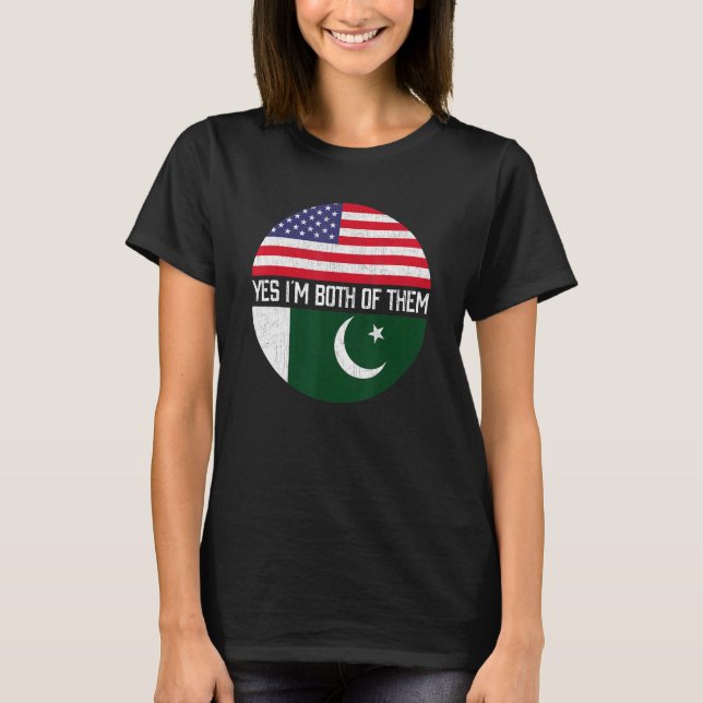 Halb-Amerikaner, halb pakistanische Flaggenfamilie T-Shirt (Vorderseite)