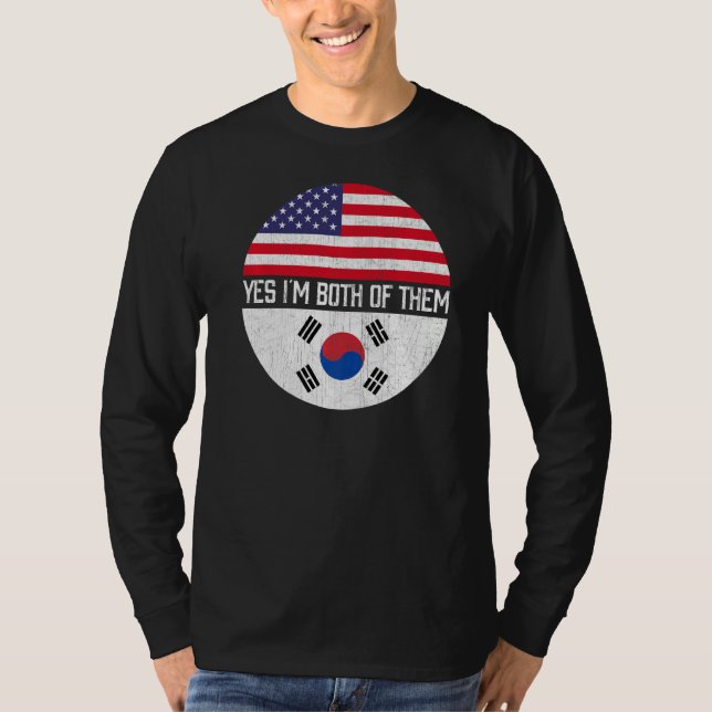 Halb-Amerikaner Halb-Südkoreaner-Flaggenfamilie Er T-Shirt (Vorderseite)