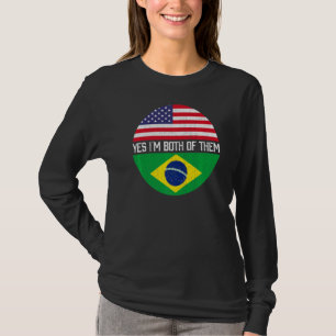 Halb Amerikaner Halbe brasilianische Flagge Famili T-Shirt