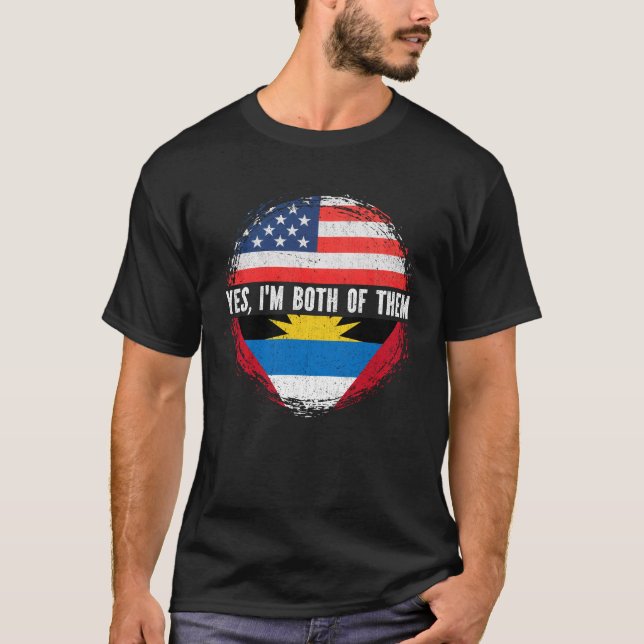 Halb-Amerikaner Half Antiguan Barbuan USA Flag T-Shirt (Vorderseite)