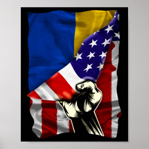 Halb Amerikanische Flagge Ukrainische Wurzeln Usa  Poster
