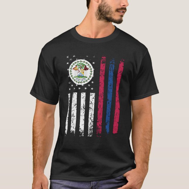 Halb belizean Half-Amerikanisches Flag Belize USA  T-Shirt (Vorderseite)