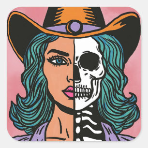 Halb Cowgirl Halb Skelett Western Spooky Stickers