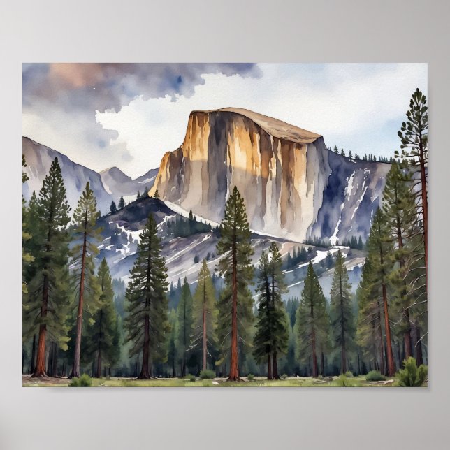 Halb Dome Yosemite Nationalpark Wasserfarben Poster (Vorne)