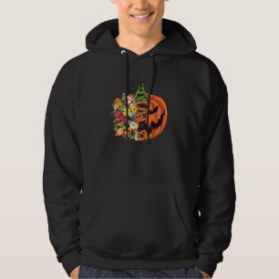 Halb Florale Kürbis Jack O Laterne Halloween Blume Hoodie