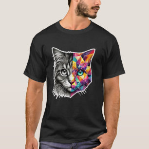 Halb Gesicht Abstrakt Kitten Süße Geometrie Polygo T-Shirt