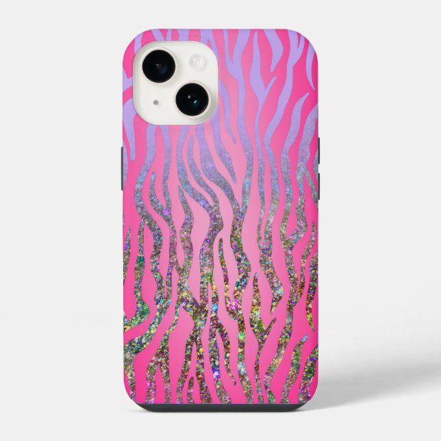 Halb Glitter Rosa Tiger Print iPhone Hülle (Rückseite)