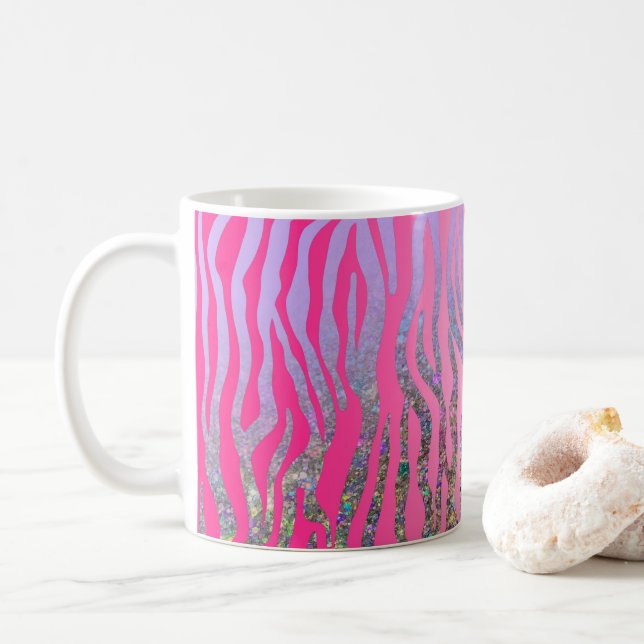 Halb Glitter Rosa Tiger Print Kaffeetasse (Mit Donut)