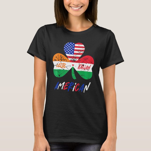 Halb irische halb amerikanische Flagge Kleeblatt i T-Shirt (Vorderseite)