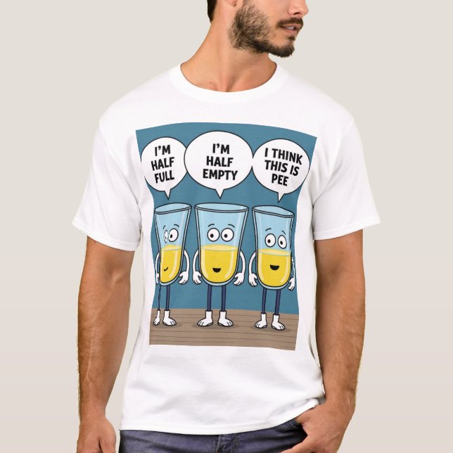 halb leere halbe komische Tasse T - Shirt (Vorderseite)