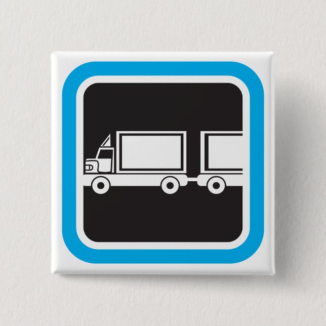 Halb-LKW und Anhänger blaues Symbol Button (Vorderseite)