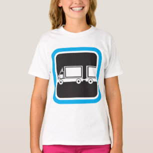 Halb-LKW und Anhänger blaues Symbol T-Shirt