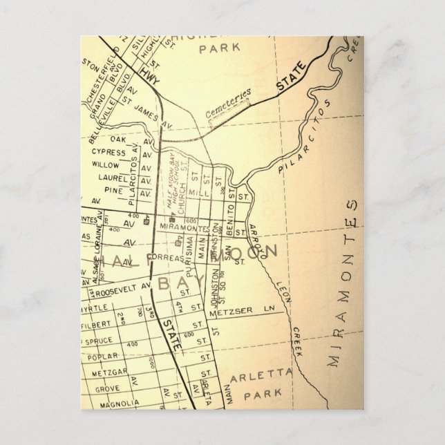 Halb Moon Bay, CA Vintag Map Postkarte (Vorderseite)
