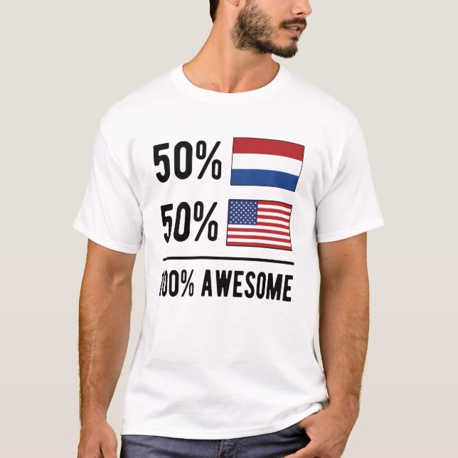 Halb Niederländisch Half-Amerikanische Flagge Nied T-Shirt (Vorderseite)