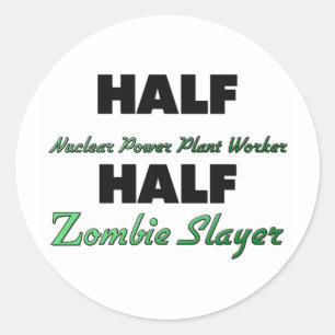 Halb Nukleare Power Pflanze Mitarbeiter halb Zombi Runder Aufkleber