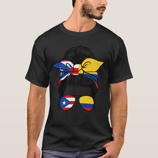 Halb Puerto Rico Halb kolumbianischer Pride Puerto T-Shirt (Vorderseite)