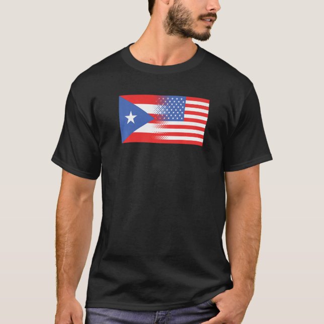 Halb Puerto Rico Halbe amerikanische Flagge Puerto T-Shirt (Vorderseite)