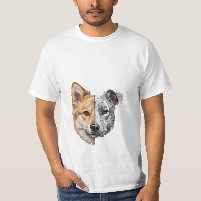 Halb Robotergesicht Hund T-Shirt (Vorderseite)