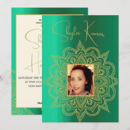 Halb-Saree-Zeremonie Hindu Indian Green Gold Einladung