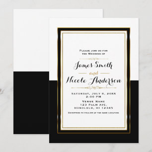 Halb Schwarz Weiß & Gold Chic Elegante Hochzeit Einladung
