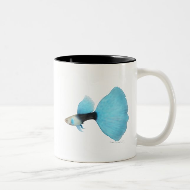 Halb schwarzer blauer extravaganter Guppy Zweifarbige Tasse (Rechts)