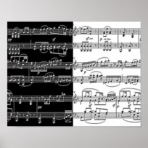 halb schwarzer halbweißer Musiknoten Poster