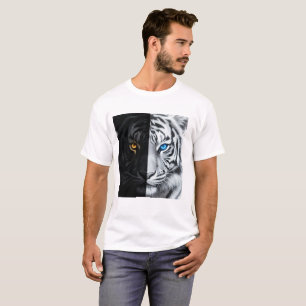 Halb schwarzes, halb weißes Feuertiger-Gesicht Dig T-Shirt