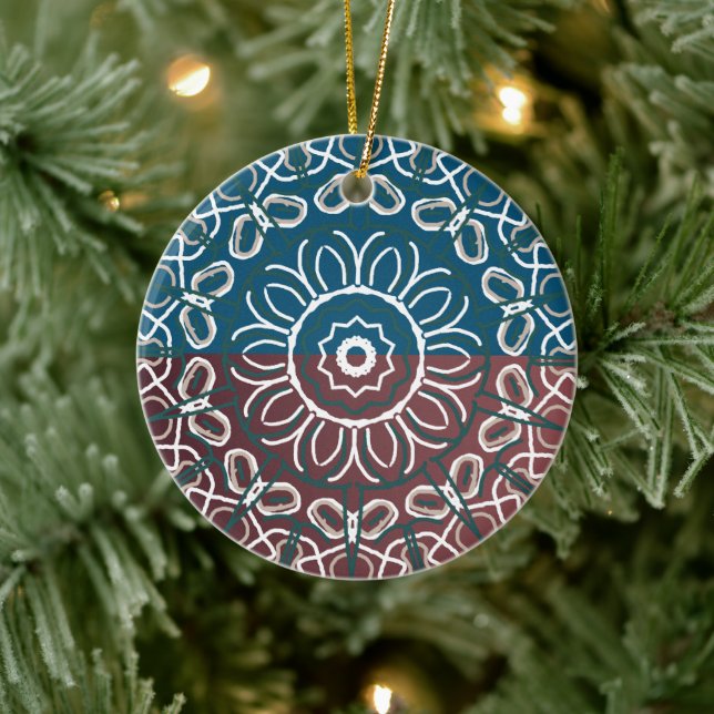 Halb Toned Trendy Blue Mauve Laced Design Wrappin Keramik Ornament (Baum)
