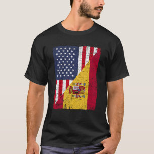 Halb USA Flagge Halb Spanien Flagge Amerikanisches T-Shirt