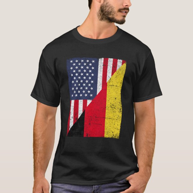 Halb USA Flagge Halbdeutsche Flagge Amerikanisches T-Shirt (Vorderseite)