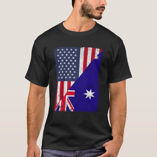 Halb USA Flagge Halbfinale Australienflagge Amerik T-Shirt (Vorderseite)
