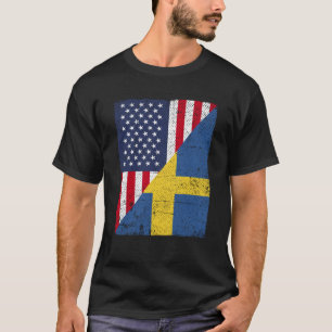 Halb USA Flagge Halbschwedische Flagge Amerikanisc T-Shirt