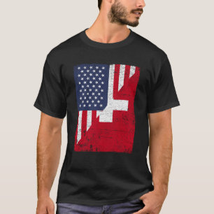 Halb USA Flagge Halbschweizer Flagge Amerikanisch T-Shirt